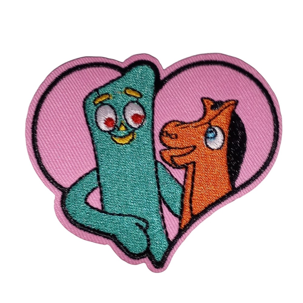 Gumby - Pokey And Gumby In Heart 3" Iron On Patch